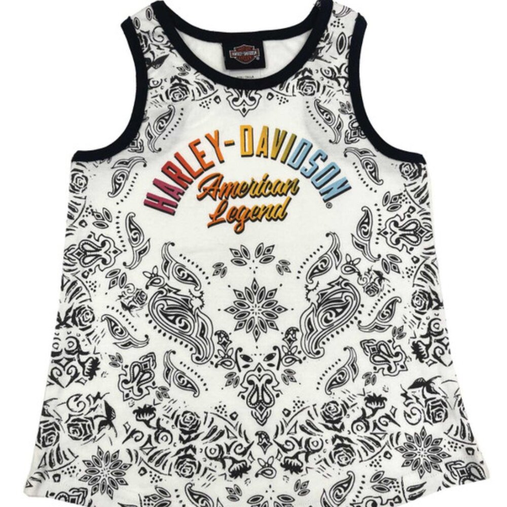 Harley-Davidson Little Girls' Paisley Rib Racerback Toddler Tank Top White